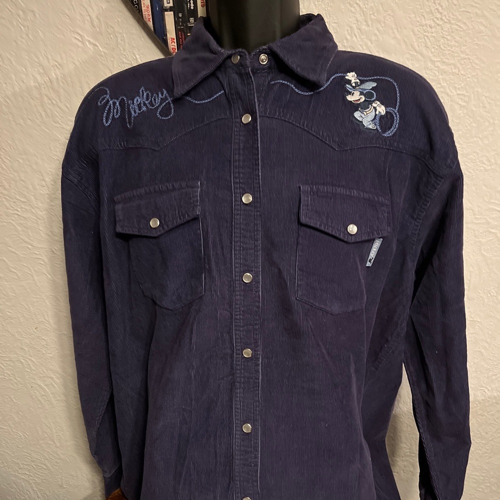Vintage Disney Mickey Unlimited Purple Corduroy Pearl Snap Shirt Men’s L CLEAN